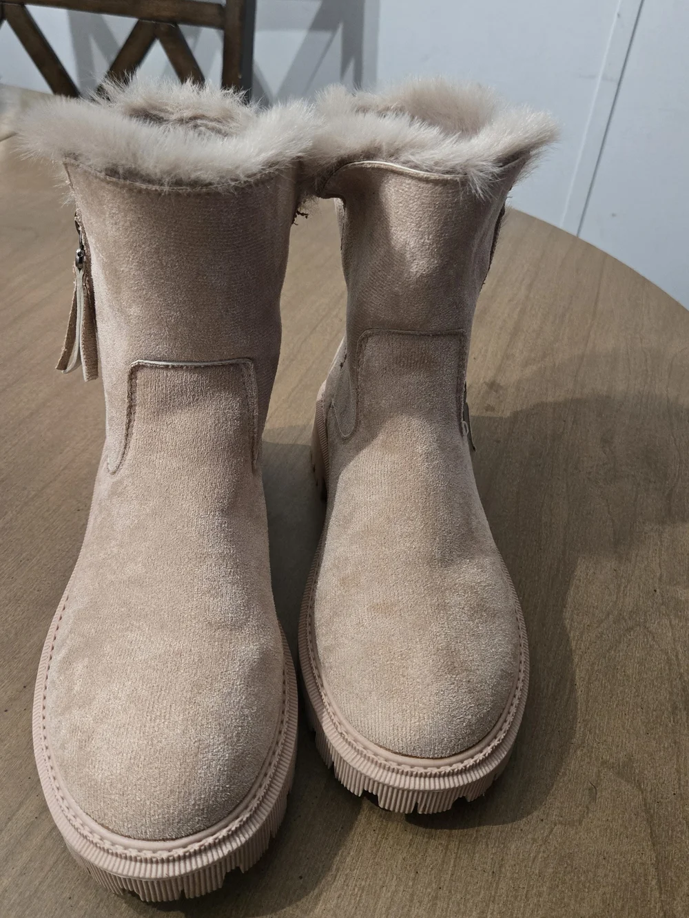 SHEIN Beige Faux Suede Fur-Lined Winter Boots